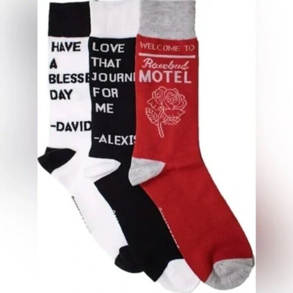 Schitt's Creek Rosebud Motel Red Crew Socks - Picture 1 of 6
